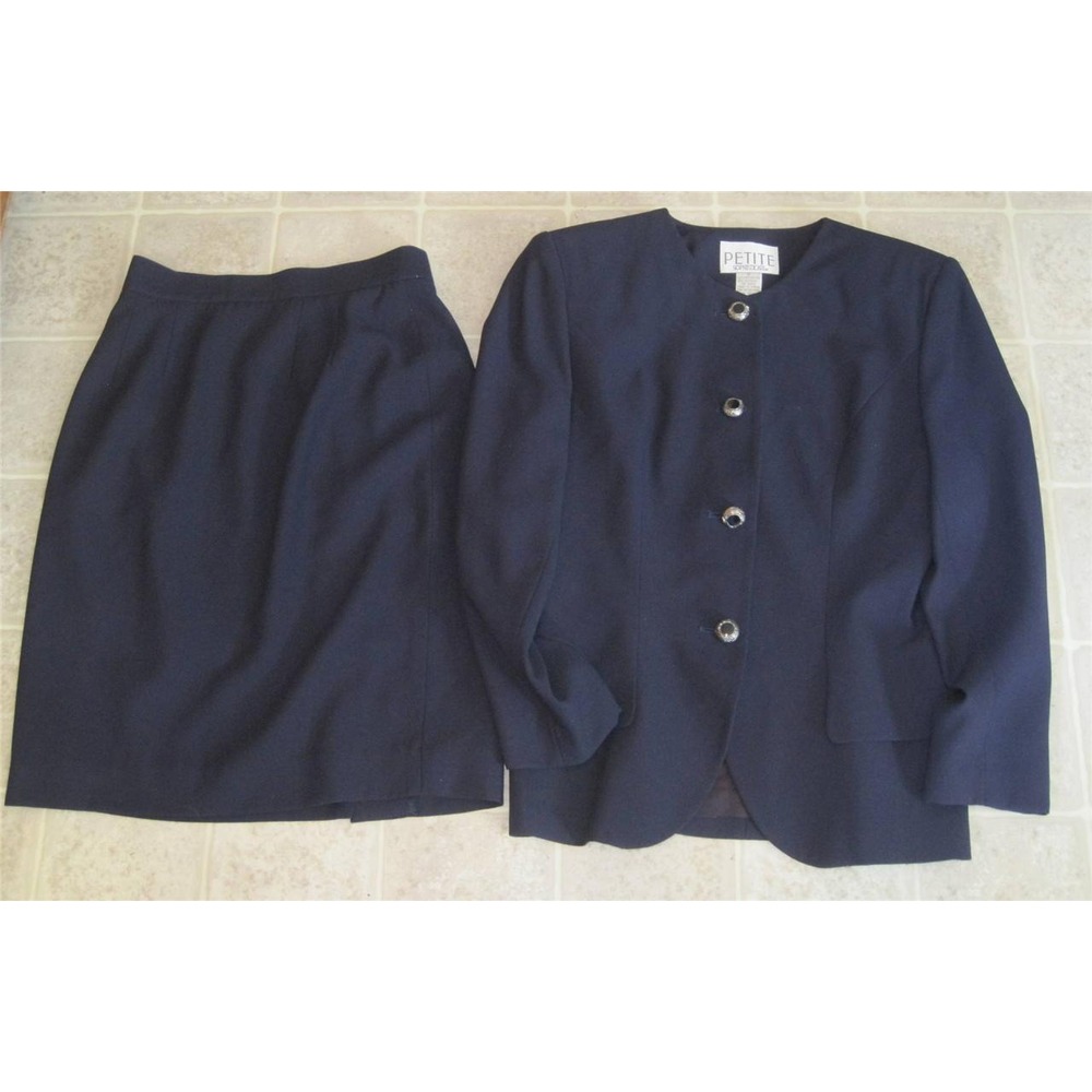 Petite Sophisticate misses 6 navy Career Suit skirt & jacket set lot outfit j127